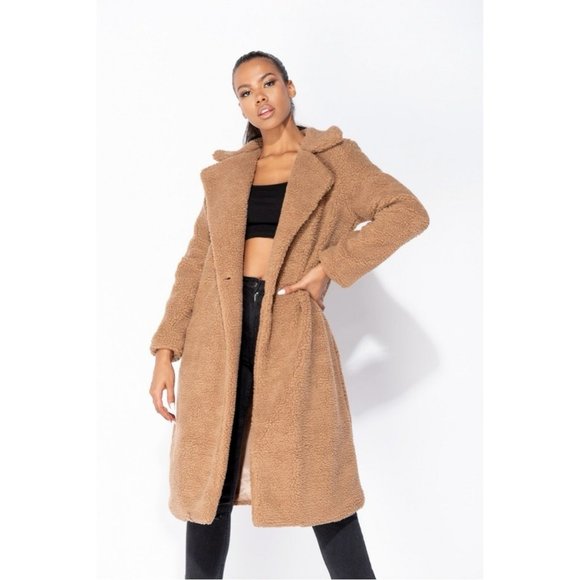 Brown Double Breasted Long Sleeve Long Maxi Borg Teddy Bear Fur Coat - Picture 10 of 11